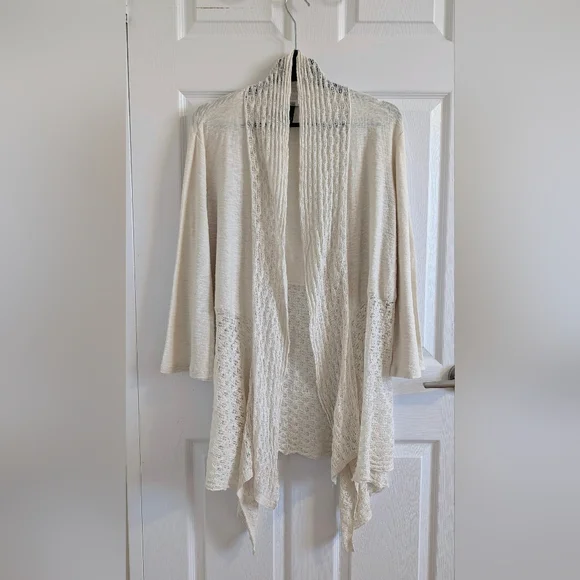 Style & Co Woman 2X Cream Pointelle Knit Boho Open Front Linen Blend Old Money, - Picture 1 of 8